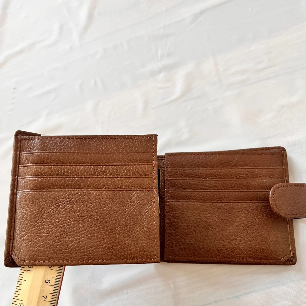 Brown Pebbled Leather Wallet 16 credit card slots Quad-Fold NWOT micro pak